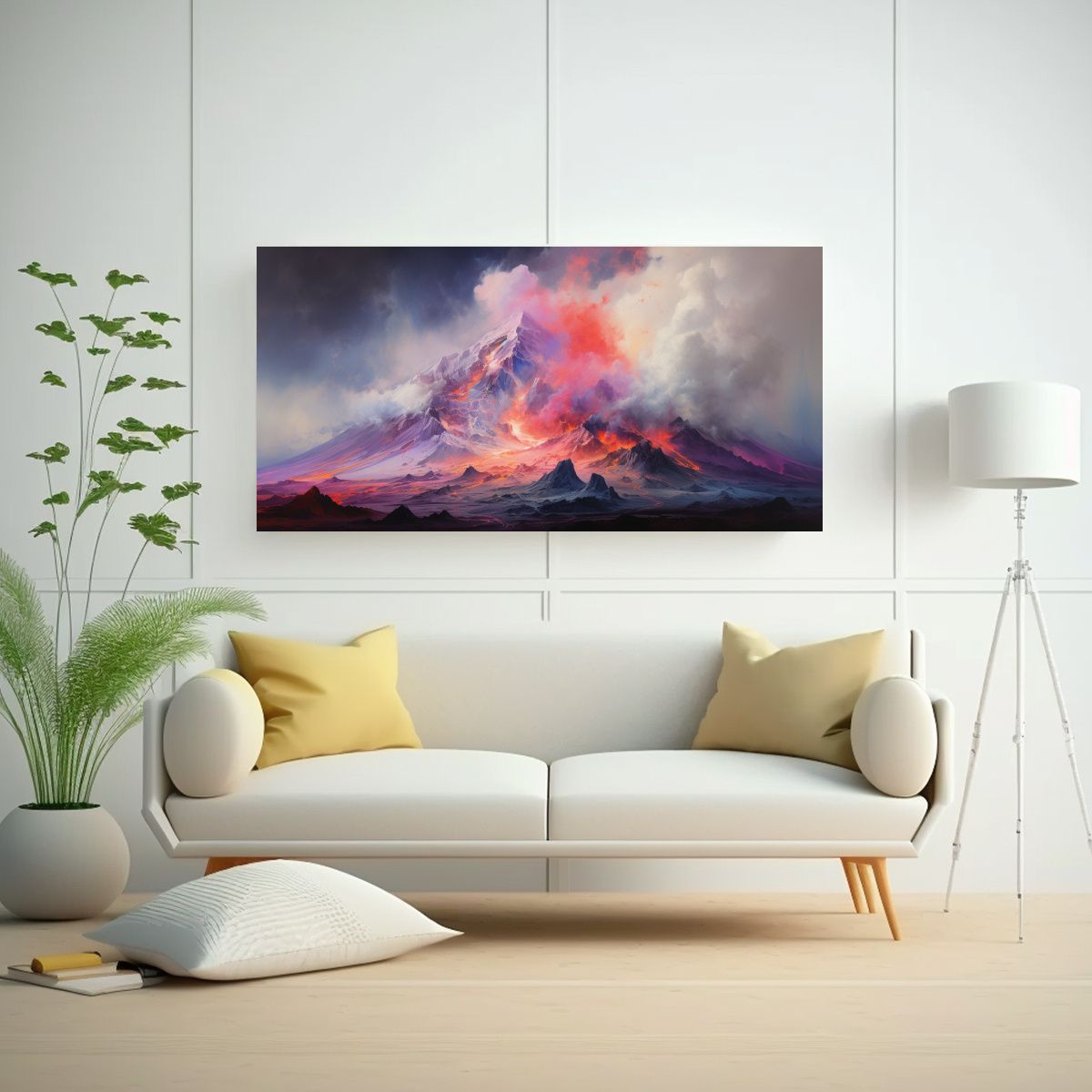 GENERICO - Pintura Abstracta De Un Volcán Con Colores Pastel 160x80cm