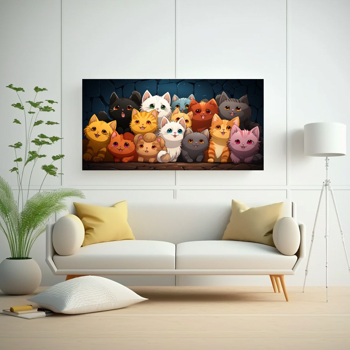 GENERICO - Pegatina De Multitud De Gatos Felices Y Locos En P 160x80cm