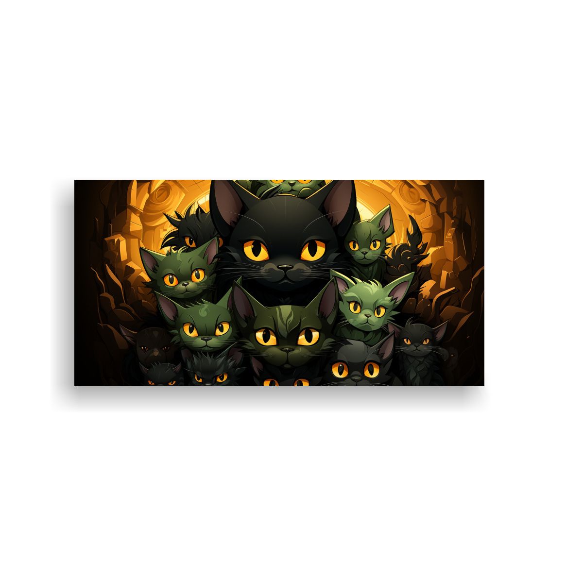 GENERICO - Pintura Cuadro De Gatos Negros Apilados En Decorac 160x80cm