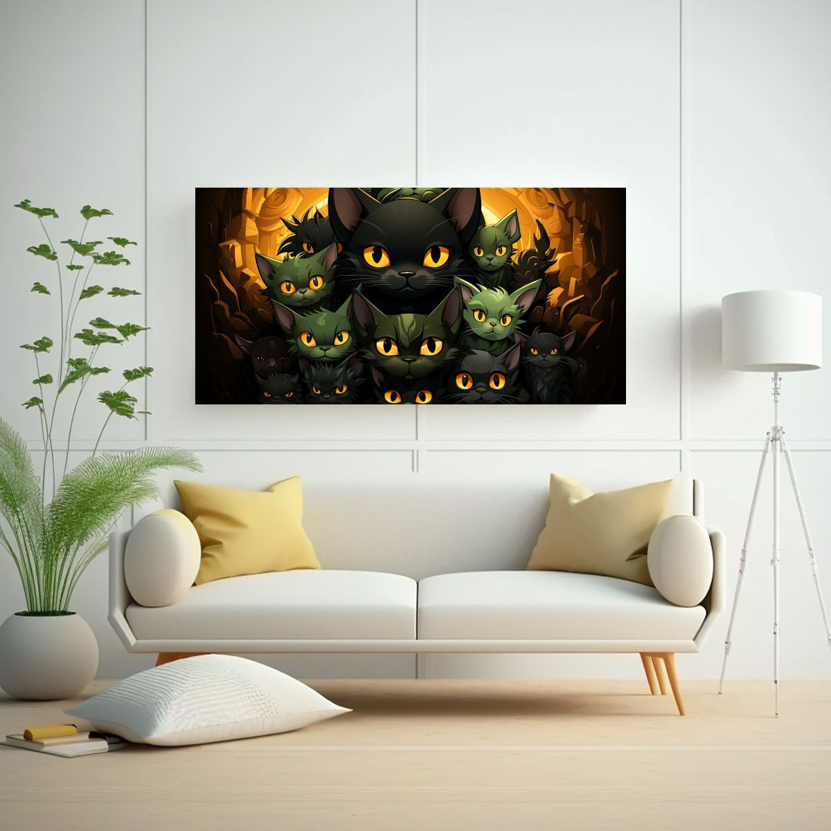 GENERICO - Pintura Cuadro De Gatos Negros Apilados En Decorac 160x80cm