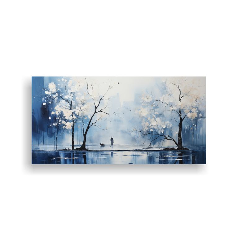 GENERICO - Pintura Abstracta De árboles En Plata Y Blanco Pa 160x80cm