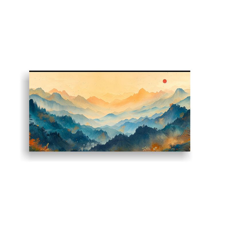 GENERICO - Cuadro Chino Montañas Colores Vibrantes Y Tinta B 160x80cm