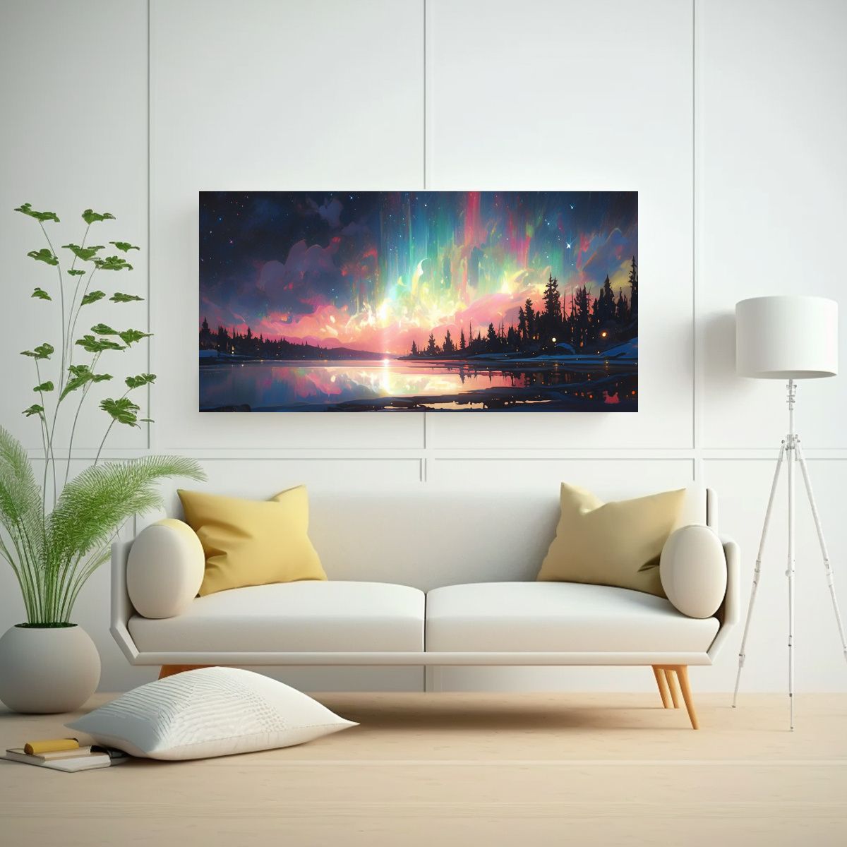 GENERICO - Cuadro Abstracto Alegre Aurora Boreal Con Colores  160x80cm