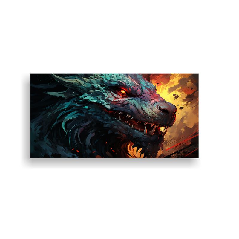 GENERICO - Cuadro Patrón Dragon Verde Y Rojo Neonoir Intens 160x80cm