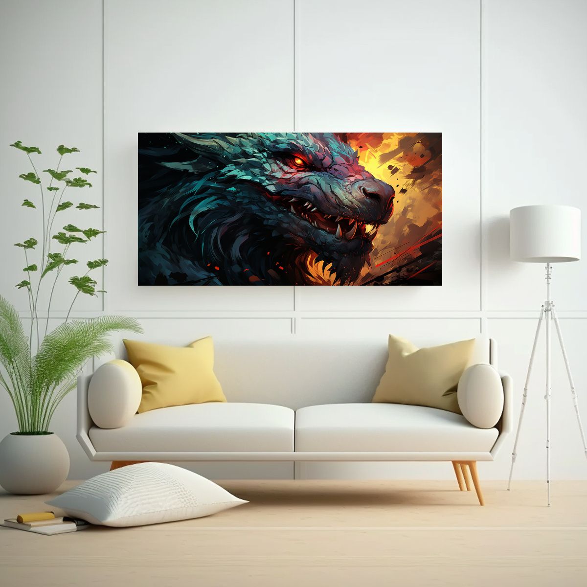 GENERICO - Cuadro Patrón Dragon Verde Y Rojo Neonoir Intens 160x80cm.