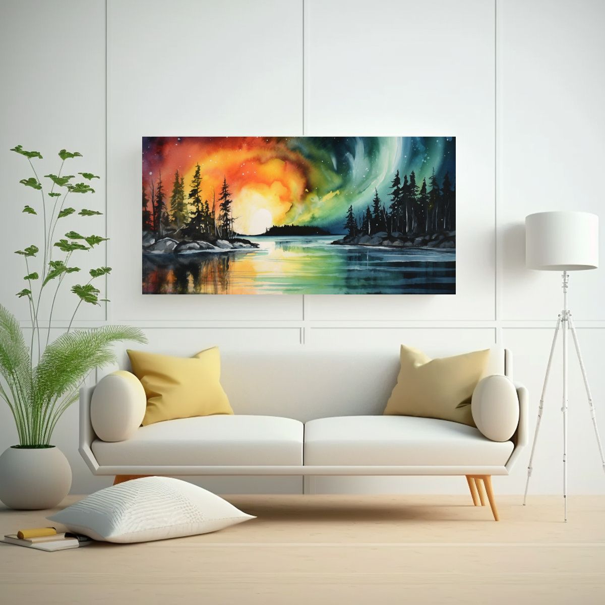 GENERICO - Pintura Decorativa Estilo Acuarela Aurora Boreal E 160x80cm