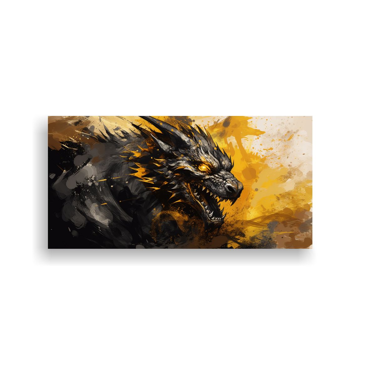 GENERICO - Cuadro En Bastidor Patrón Intenso Dragón Oro Y N 160x80cm