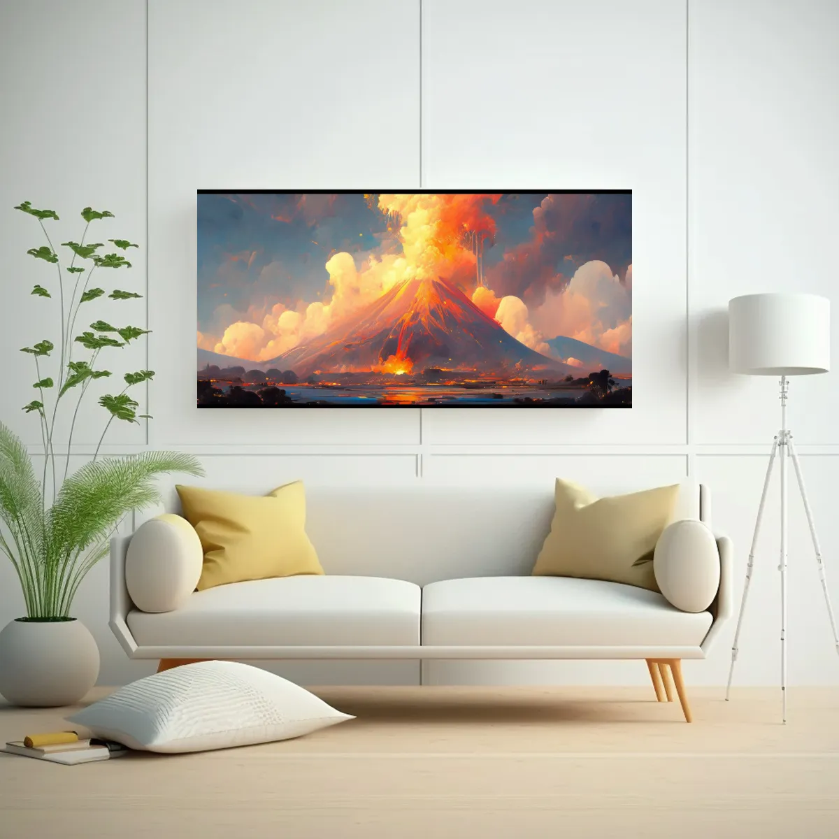 GENERICO - Pintura Abstracta Detallada De Un Volcán Con Colo 160x80cm.