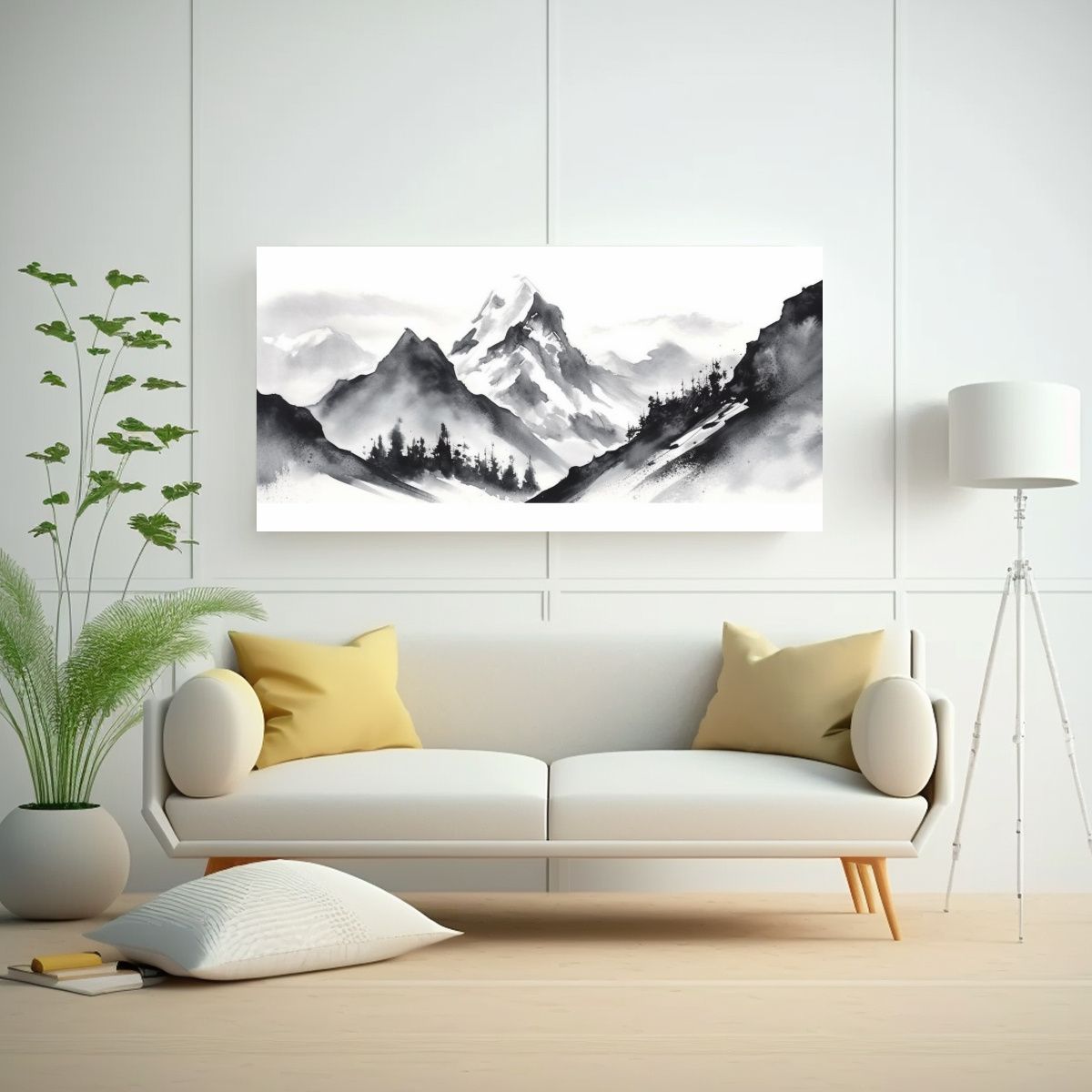 GENERICO - Pintura Abstracta De Montañas En Acuarela En Tono 160x80cm