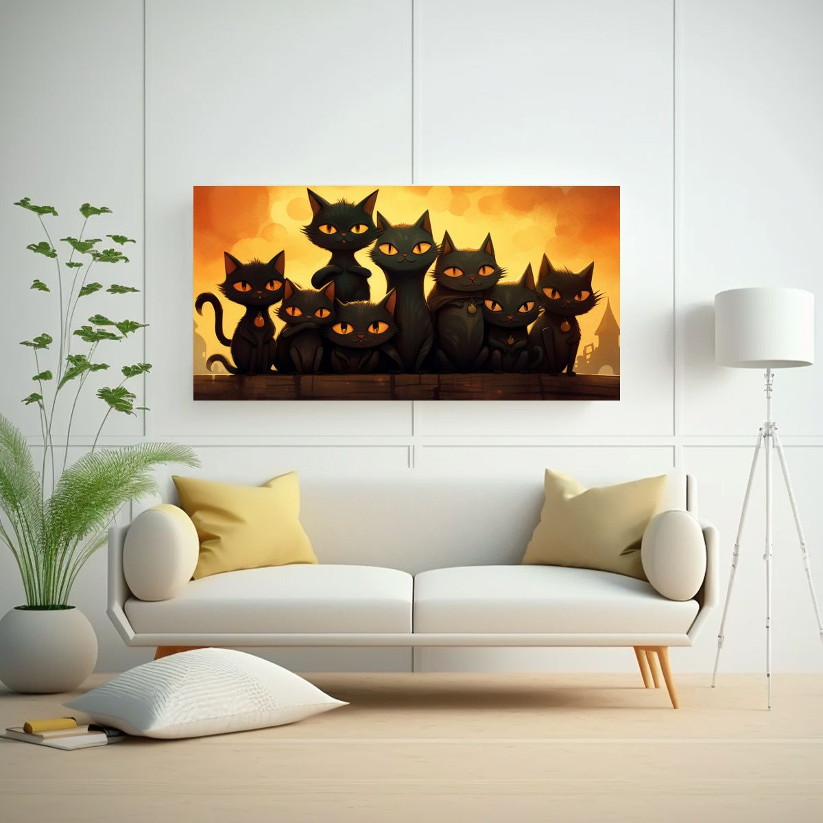 GENERICO - Cuadro Decorativo Con Grupo De Gatos Negros En Una 160x80cm