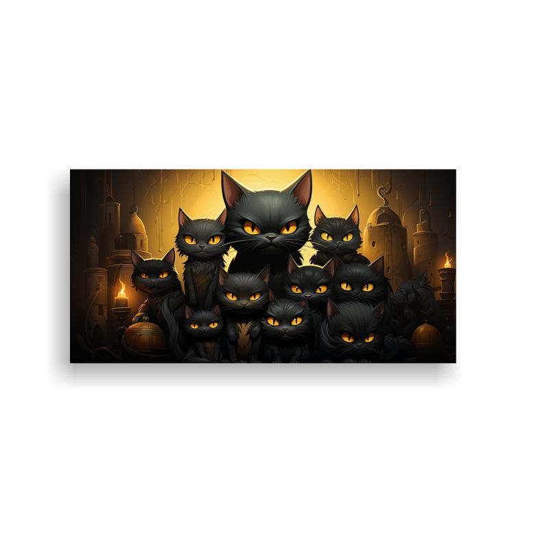 GENERICO - Pintura De Decoración Grupo De Gatos Negros Apil 160x80cm