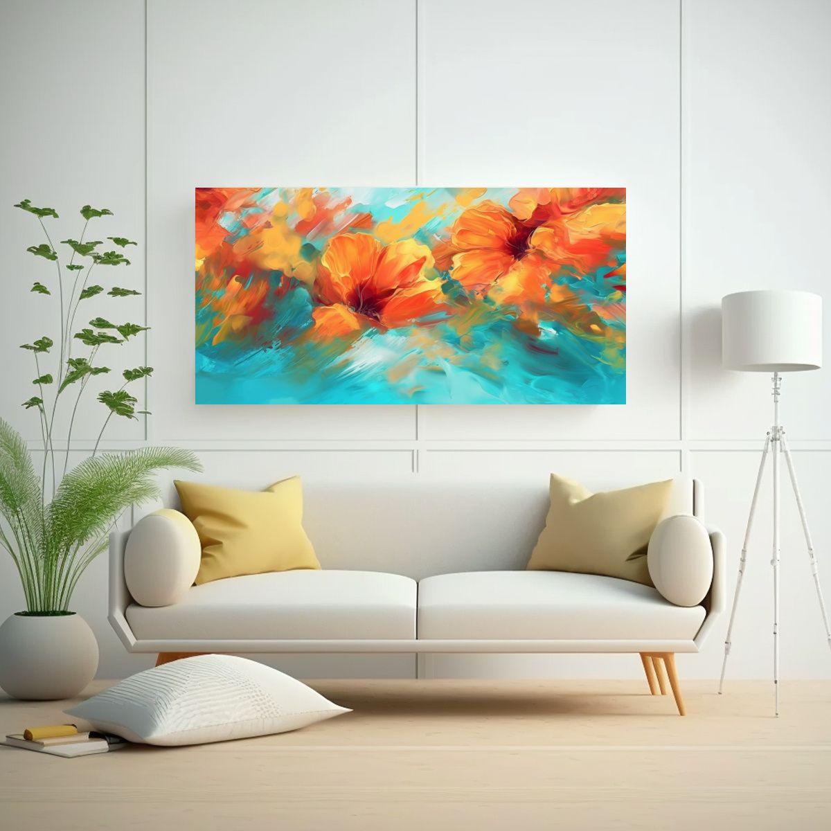 GENERICO - Cuadros Abstractos Modernos En Coral Turquesa Amar 160x80cm