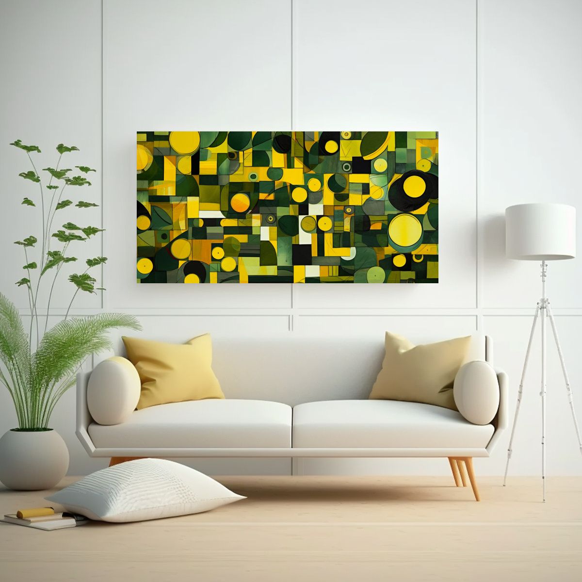 GENERICO - Pinturas Decorativas Abstractas En Verde Y Amarill 160x80cm