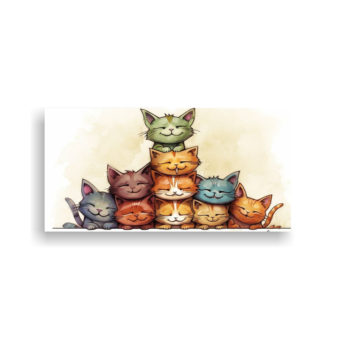GENERICO - Pintura Lienzo Gatos Coloridos En Pila Mirando Hac 160x80cm