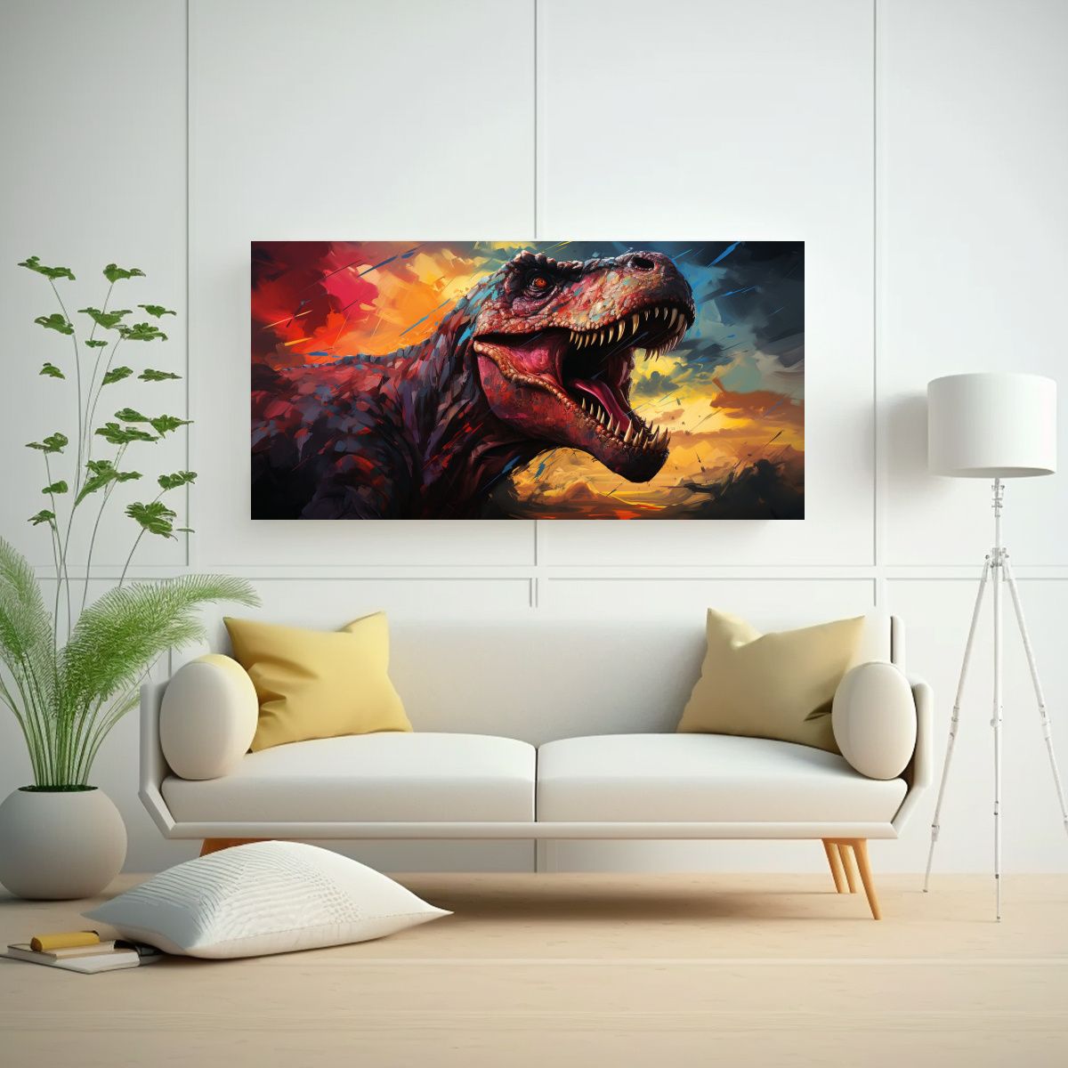 GENERICO - Cuadro Moderno Dinosaurios Legendarios Estilo Pint 160x80cm