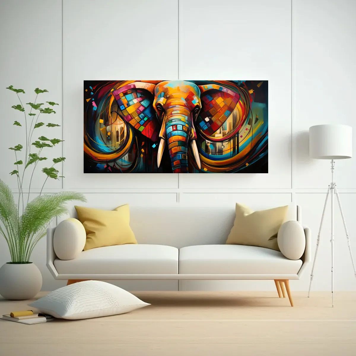 GENERICO - Cuadro Elefantes Abstractos Decoración Encantador 160x80cm