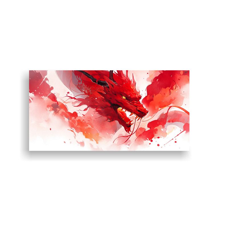 GENERICO - Cuadro Decorativo Dragón Acuarela Y Colores Rojos 160x80cm