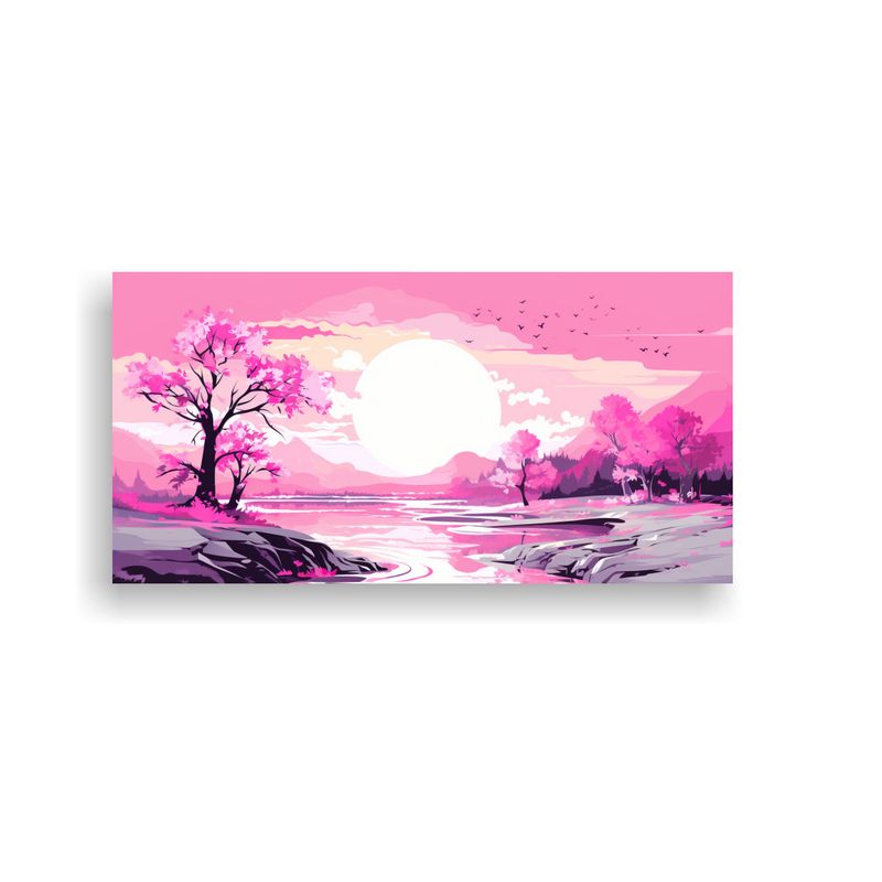 GENERICO - Cuadro Veraniego Con Finas Líneas Rosadas Arte N 160x80cm
