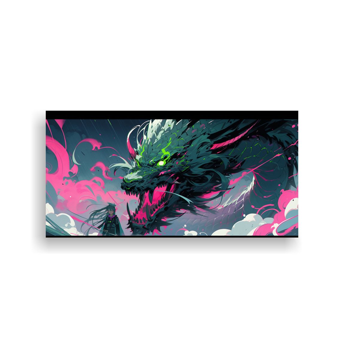 GENERICO - Cuadro Decorativo De Dragón En Tonos Verde Y Rosa 160x80cm