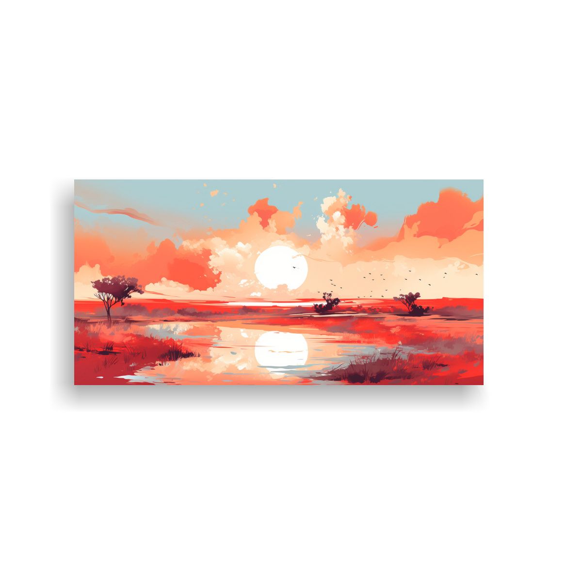 GENERICO - Cuadro Paisaje Verano Con Colores Rojos Arte Pop N 160x80cm