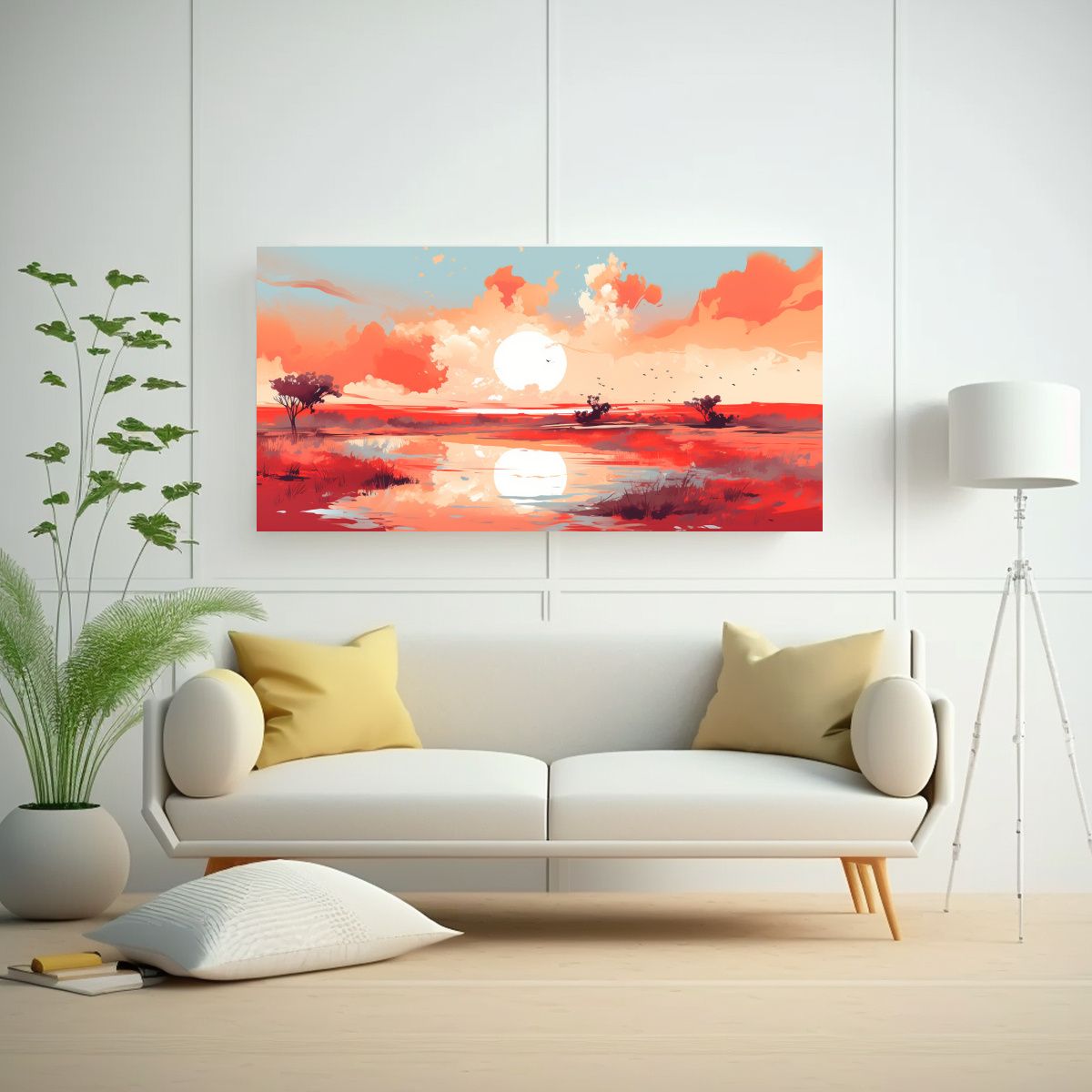 GENERICO - Cuadro Paisaje Verano Con Colores Rojos Arte Pop N 160x80cm