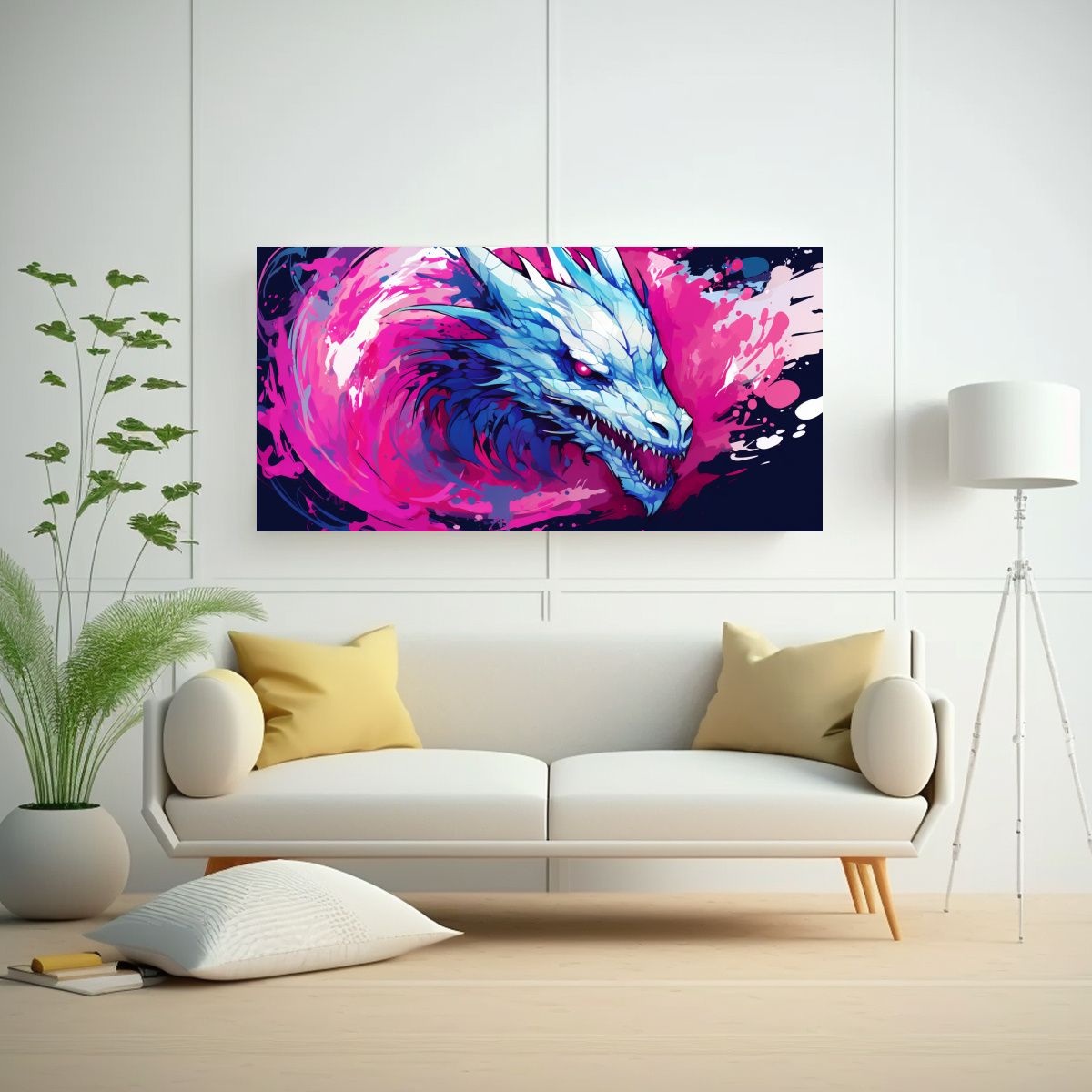 GENERICO - Cuadro Inspiración Floral Dragón En Rosa Y Azul 160x80cm