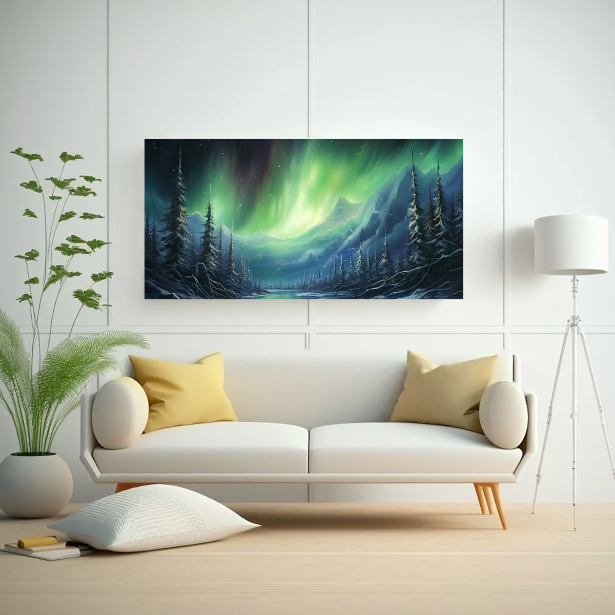 GENERICO - Pintura Abstracta De Aurora Boreal En Colores Blan 160x80cm