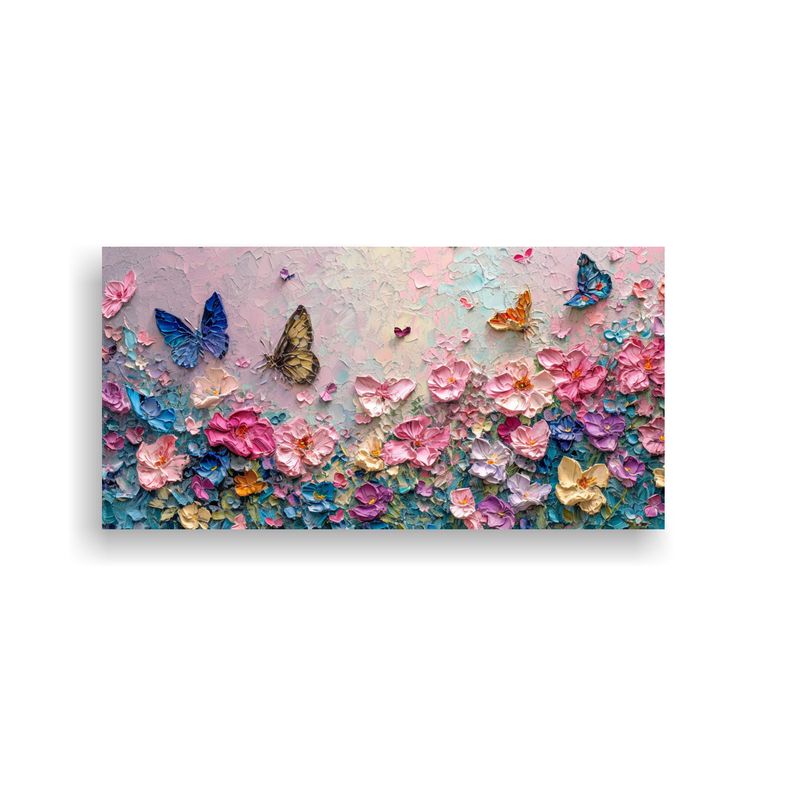 GENERICO - Lienzo Horizontal Con Mariposas Y Flores En Tonos  80x40cm