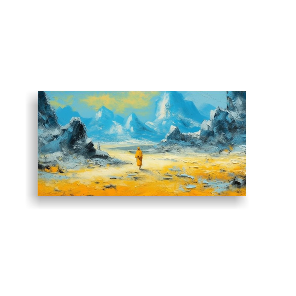 GENERICO - Pintura Amarilla De Montaña En Lienzo Escena Chin 160x80cm.