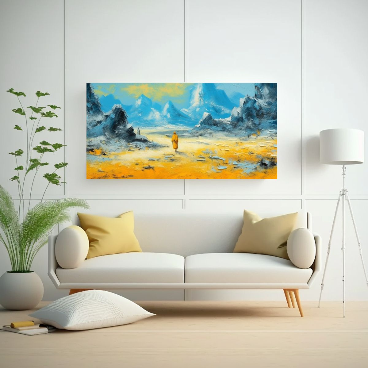 GENERICO - Pintura Amarilla De Montaña En Lienzo Escena Chin 160x80cm.