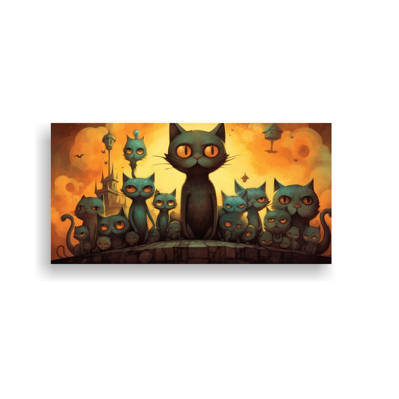 GENERICO - Pintura Moderna Gatos Negros En Pila Mirando Al S 160x80cm
