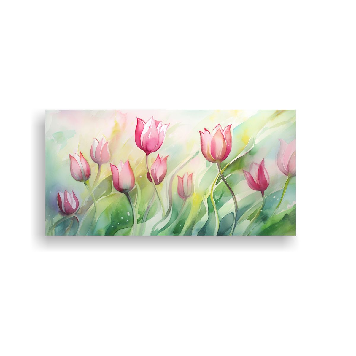 GENERICO - Pintura Abstracta De Tulipanes En Colores Verdes Y 160x80cm.