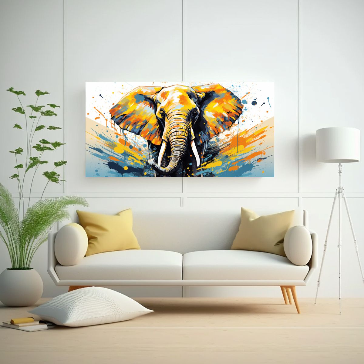 GENERICO - Pintura Decorativa Elefante Africano En Tonos Pas 160x80cm