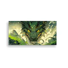 GENERICO - Cuadro Abstracto Dragón Verde Y Dorado En Ambien 160x80cm.