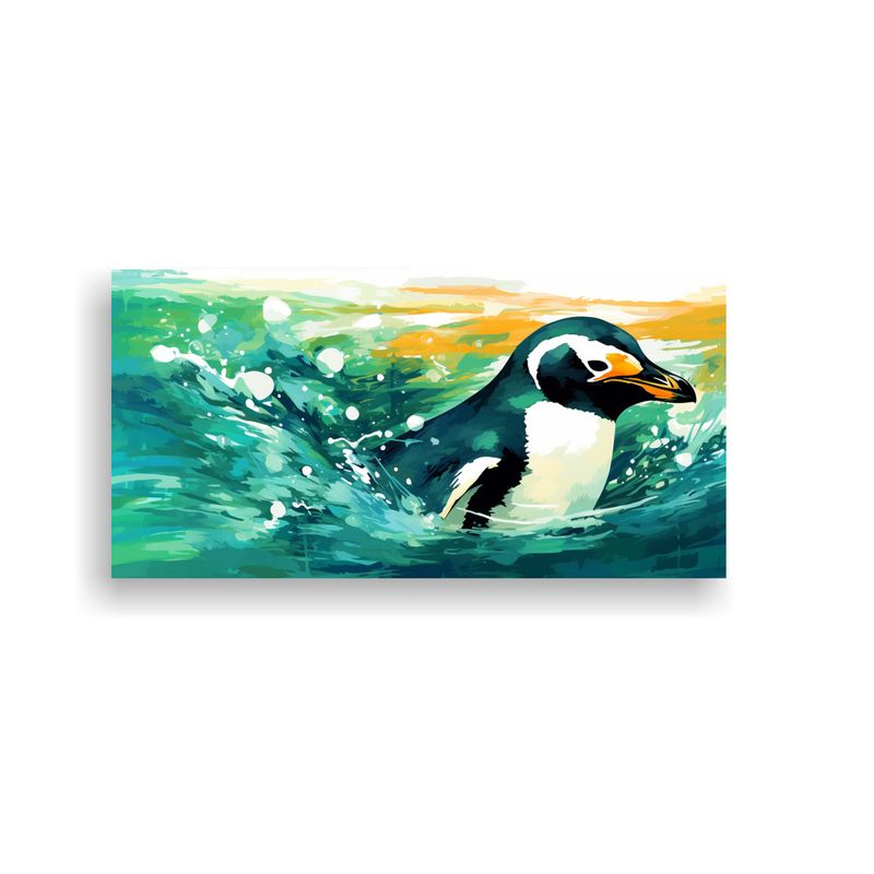 GENERICO - Cuadro Arte Neo Pop Pingüino En Colores Esmeralda 160x80cm