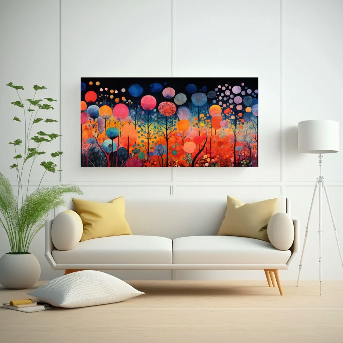 GENERICO - Lienzo Abstracto Inspirado En Marimekko Y Paul Kle 160x80cm.