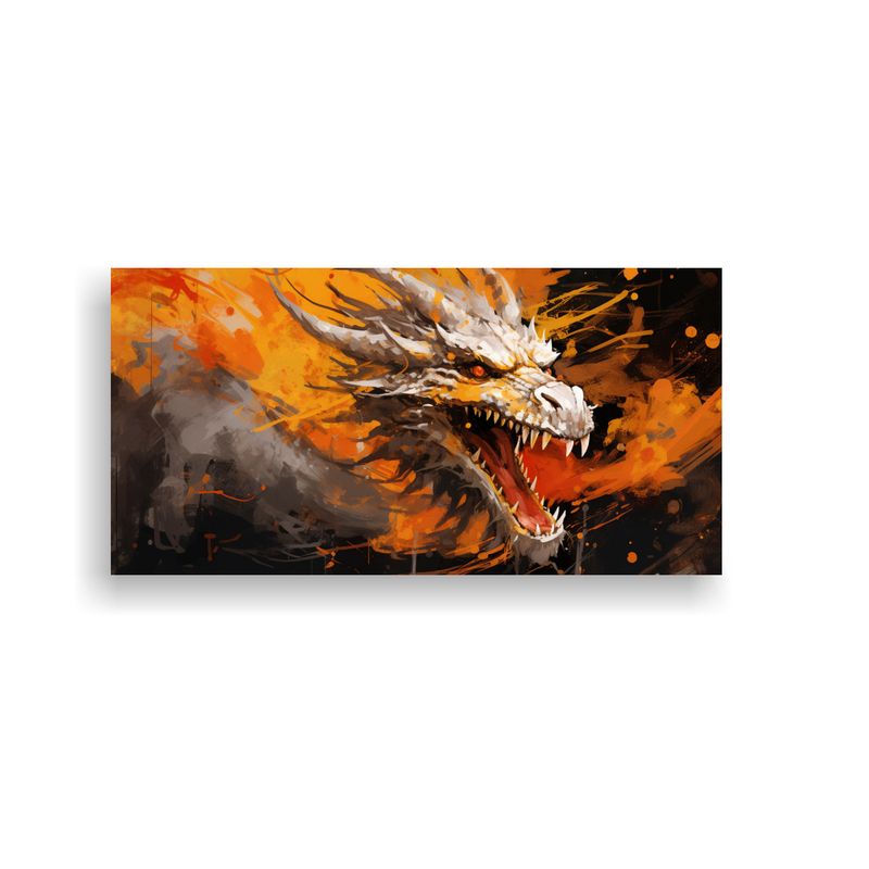 GENERICO - Pintura Surrealista Dragón En Tonos Naranja Y Do 160x80cm