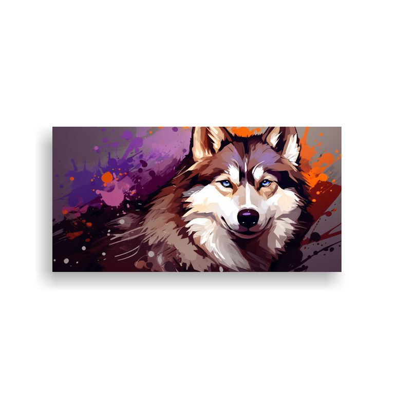 GENERICO - Cuadro Husky Marrón Y Morado Estilo Neo Pop Art 160x80cm