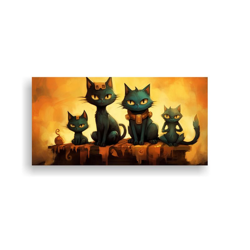 GENERICO - Cuadro Gatos Negros Sobre Pila Mirando Al Frente 160x80cm