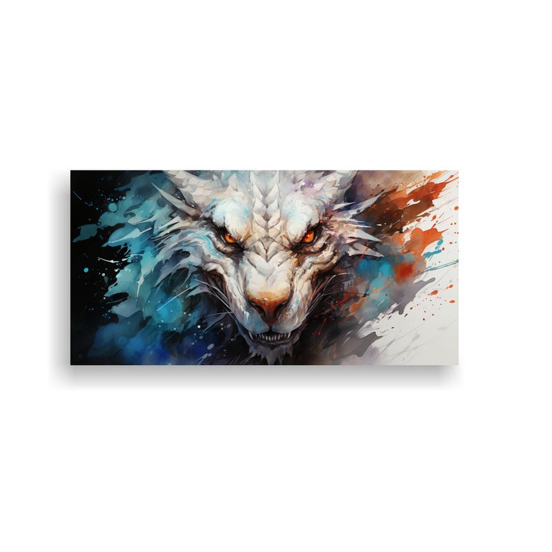 GENERICO - Cuadro De Tela Dragón En Acuarelas Y Blancos Amb 160x80cm