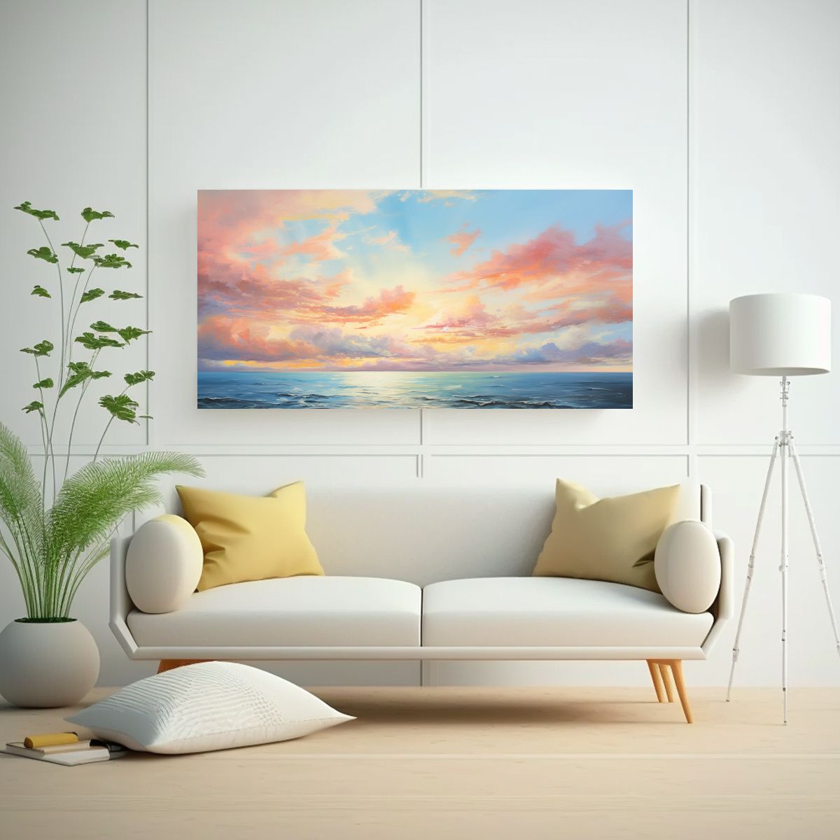 GENERICO - Pintura Abstracta En Tela Simple Cielo Y Mar Con  160x80cm