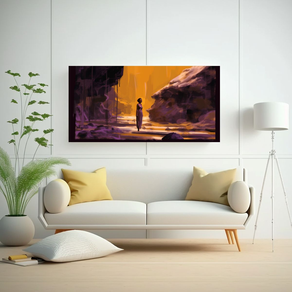 GENERICO - Pintura Lienzo Expresión Africana Chica En Rocas  160x80cm