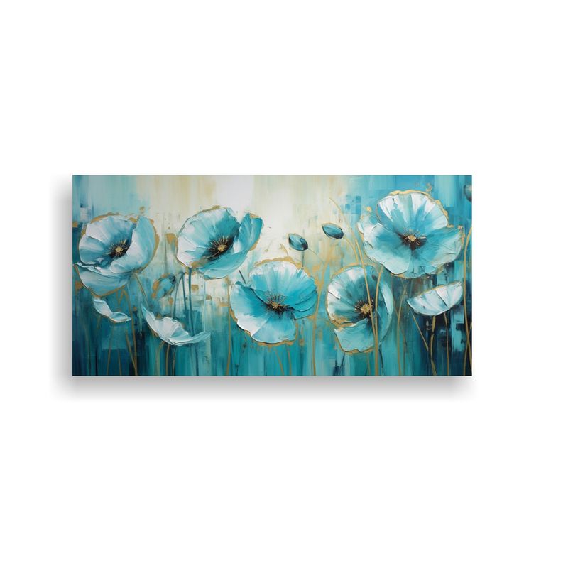 GENERICO - Pintura En Lienzo De Amapolas Turquesa En Estilo H 160x80cm