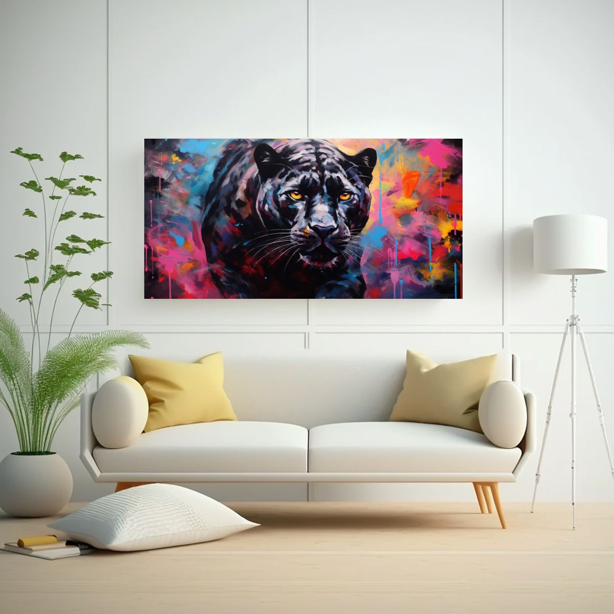 GENERICO - Pintura Al Estilo óleo De Estilo Pantera Colorida 160x80cm.