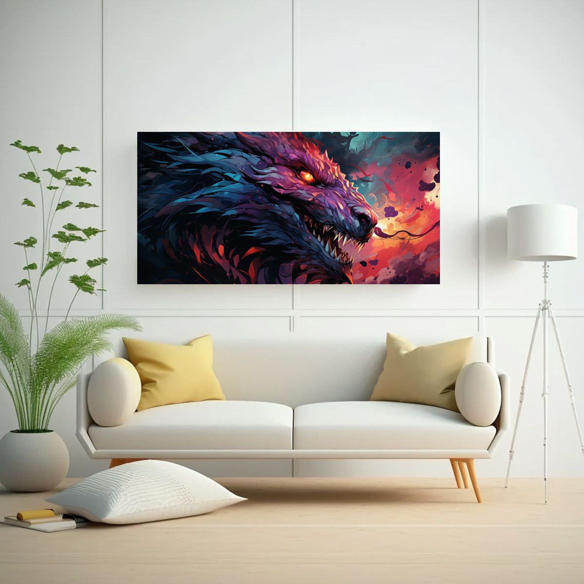 GENERICO - Cuadro Pared Escena Dragón En Púrpura Y Rojo At 160x80cm