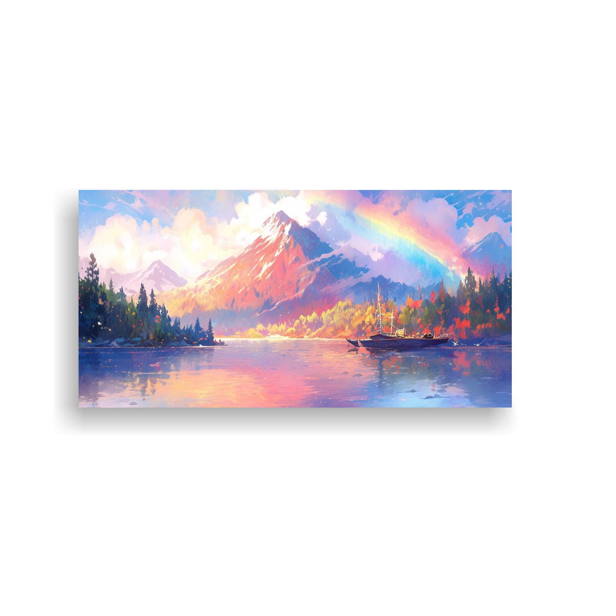 GENERICO - Pintura De Paisaje Montañoso Con Arcoíris Y Colo 160x80cm