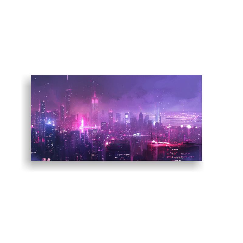 GENERICO - Pintura Acuarela Nocturna De Ciudad Con Edificios  160x80cm