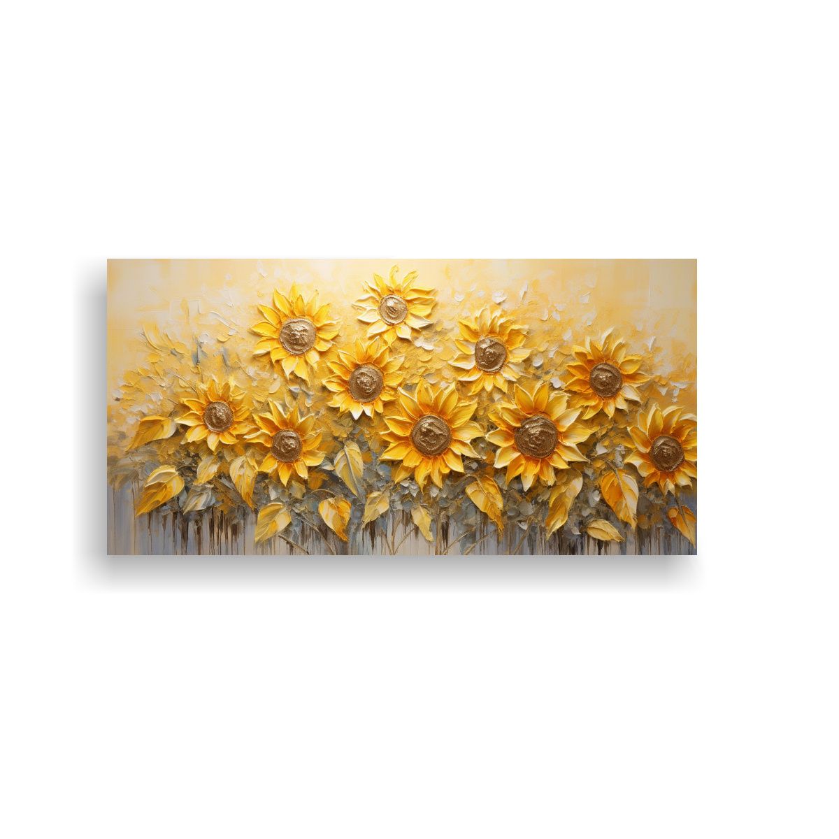 GENERICO - Pintura Abstracta De Girasoles Amarillos En Lienzo 160x80cm.