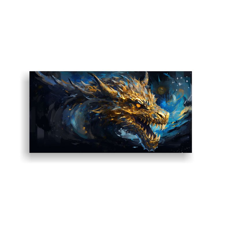 GENERICO - Pintura De Dragón En Tonos Dorados Y Azules Con A 160x80cm