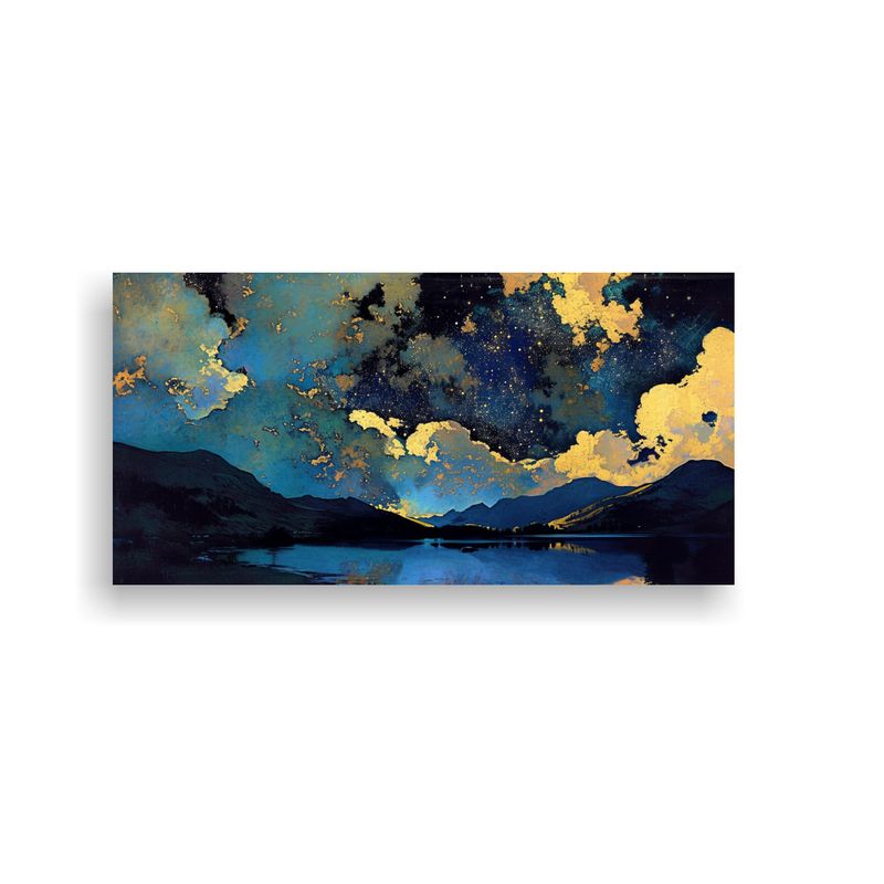 GENERICO - Cuadro Abstracto Cielo Estrellado Sobre Lago Azul 160x80cm